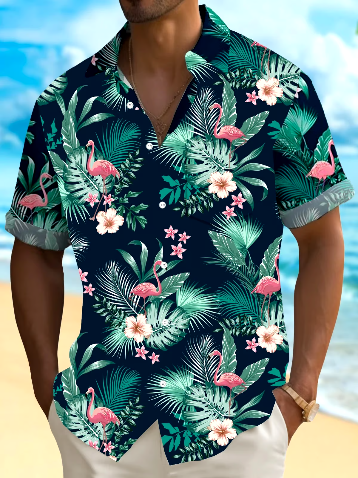 Men's Hawaiian Floral Print Resort Shirt