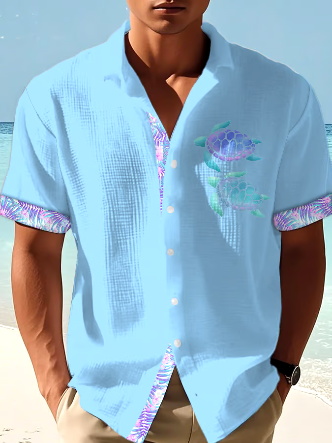 Men's Casual Vacation Hawaiian Waffle Shirt