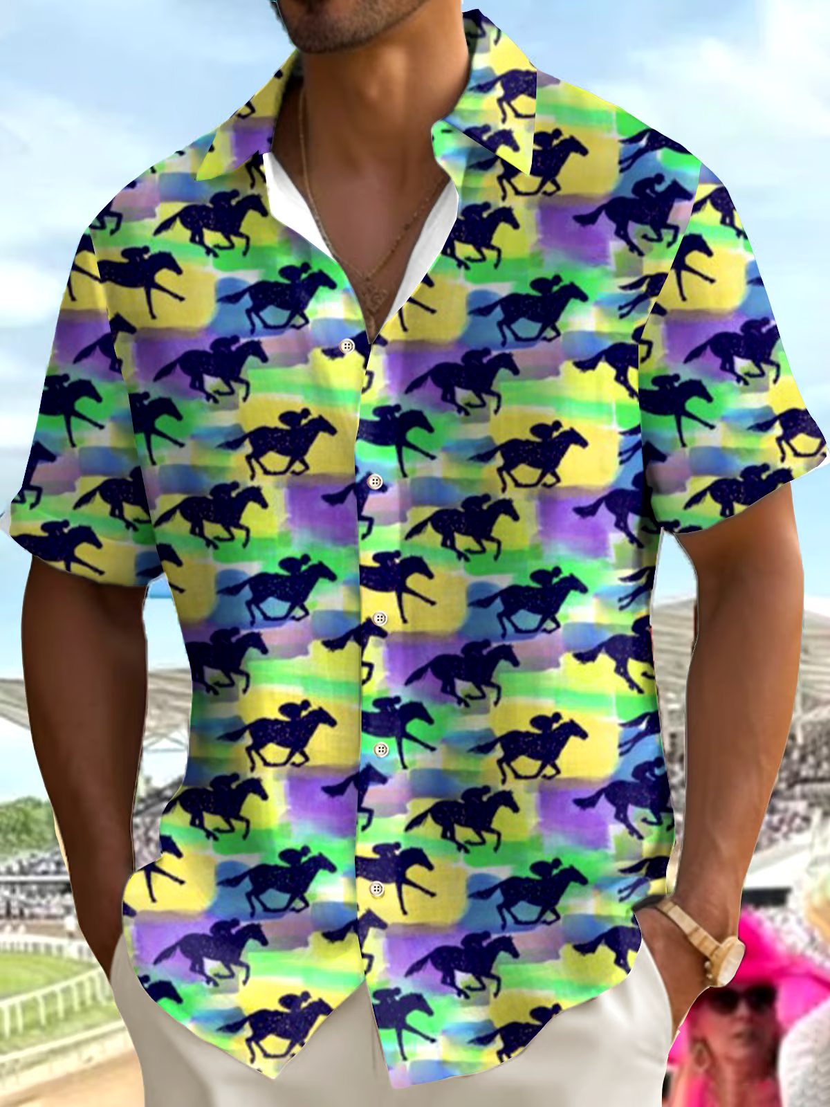 Men'S Retro Kentucky Derby Printed Shirt