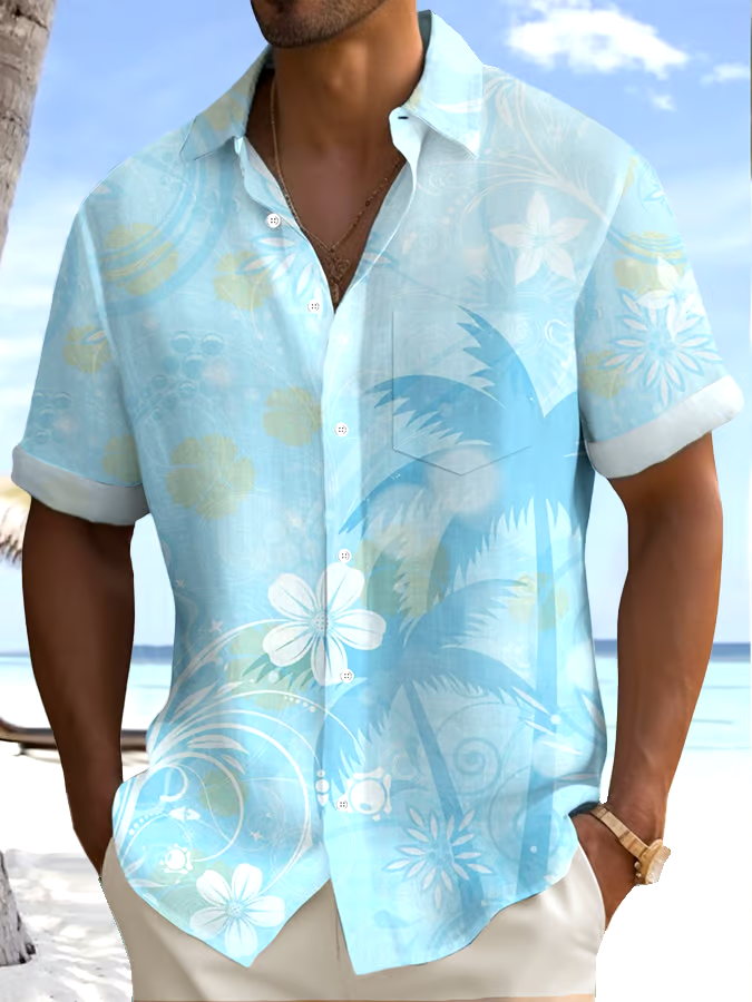 Men's Floral Printed Casual Vacation Shirt (With Pockets)