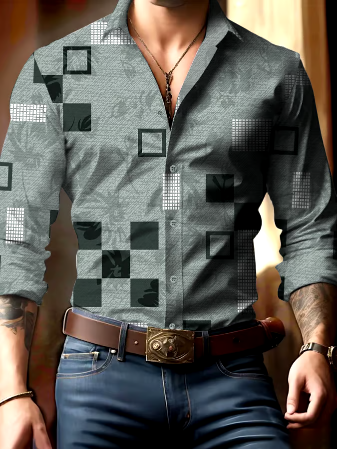 Men's Business Style Geometric Print Shirt
