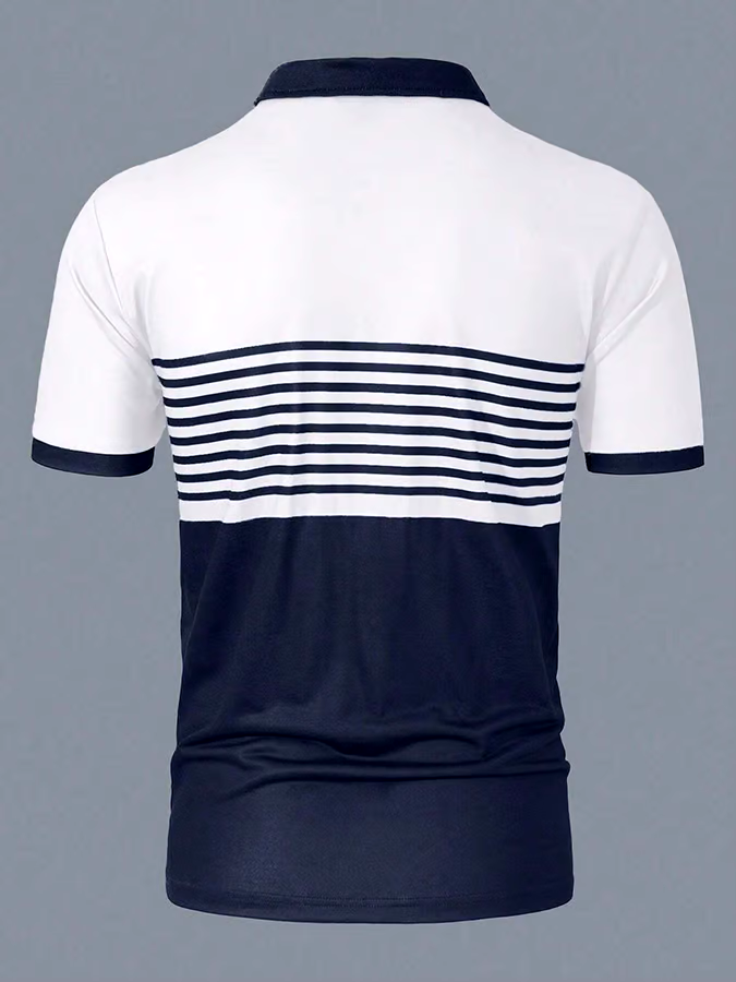 Men's Striped Lettering Casual Polo Shirt