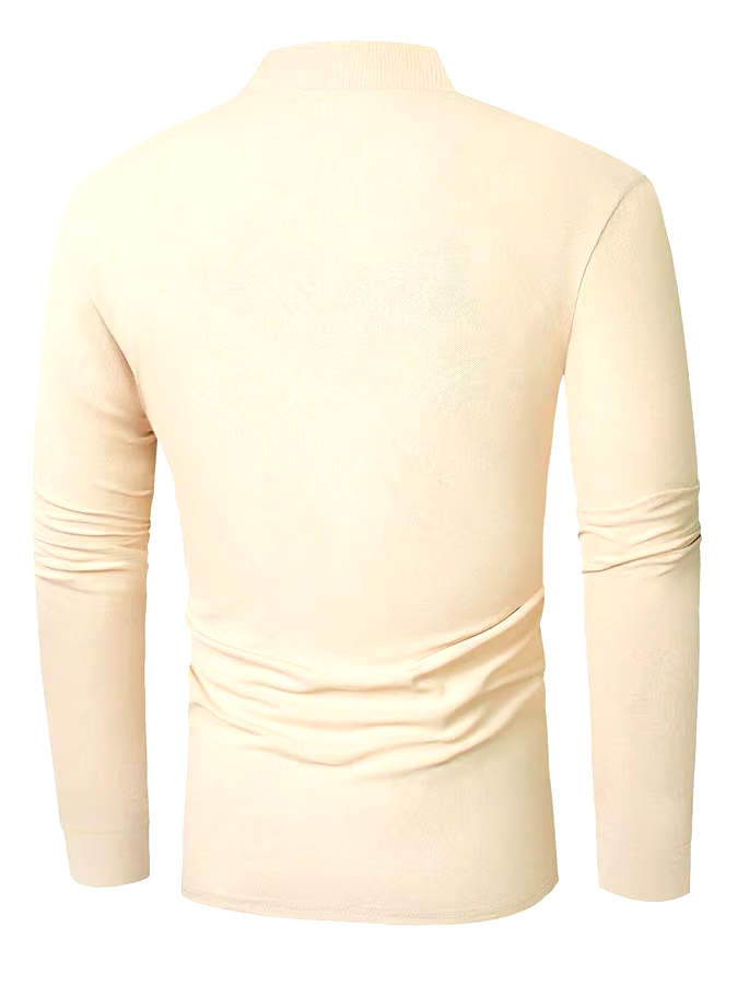 Men's Striped Business Casual Long Sleeve Polo Shirt