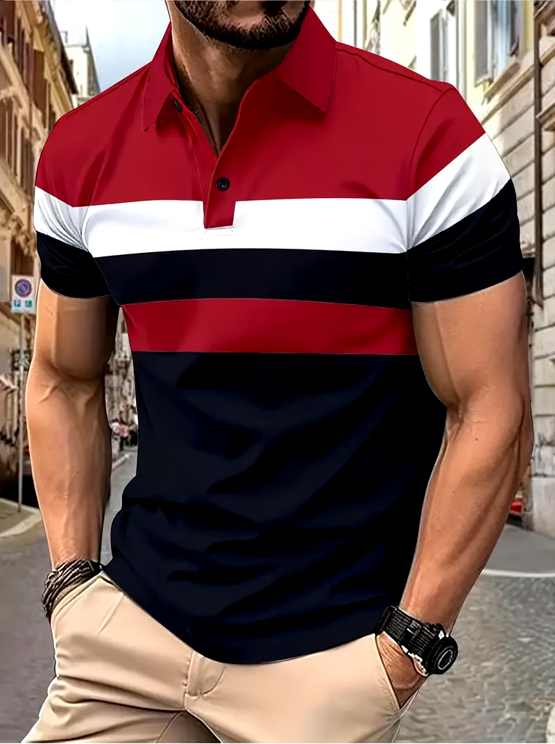 Men's Business Casual Striped Polo Shirt