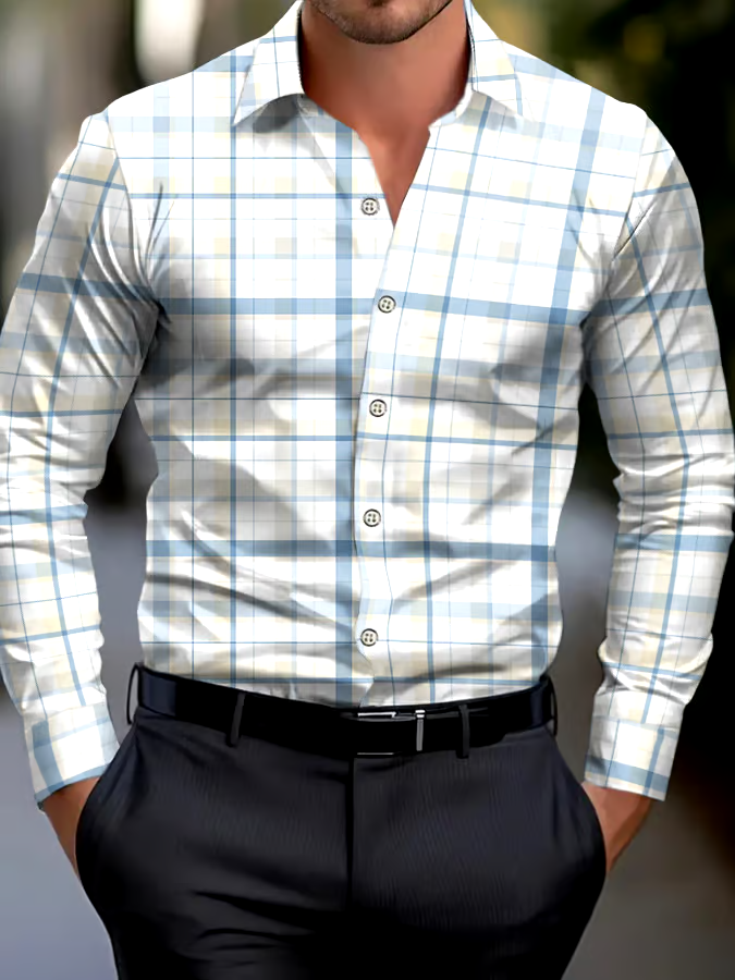 Men's Check Pattern Print Business Shirt