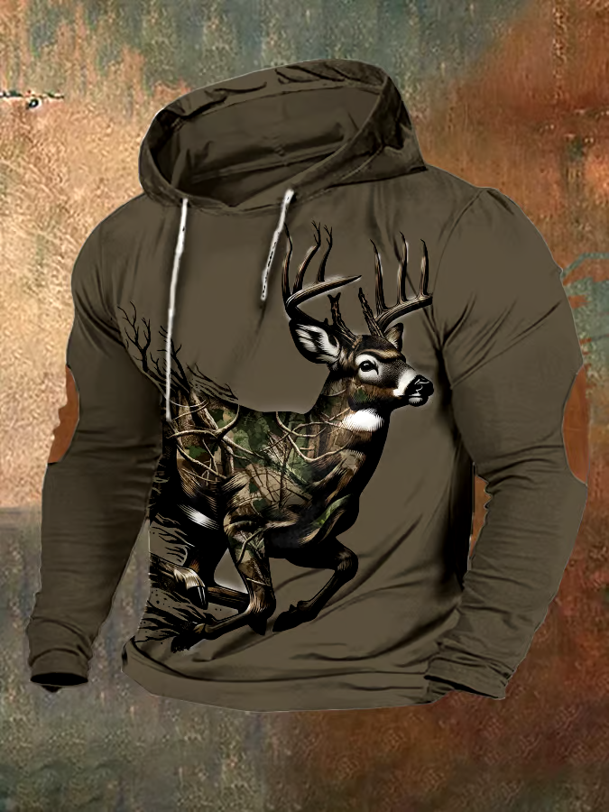 Men's Vintage Camouflage Elk Hunting Hoodie