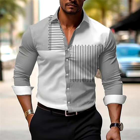 Men's Geometric Design Business Casual Shirt