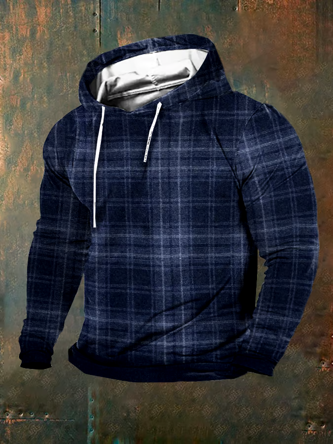 Men's Vintage Wool Contrast Print Hooded Sweatshirt