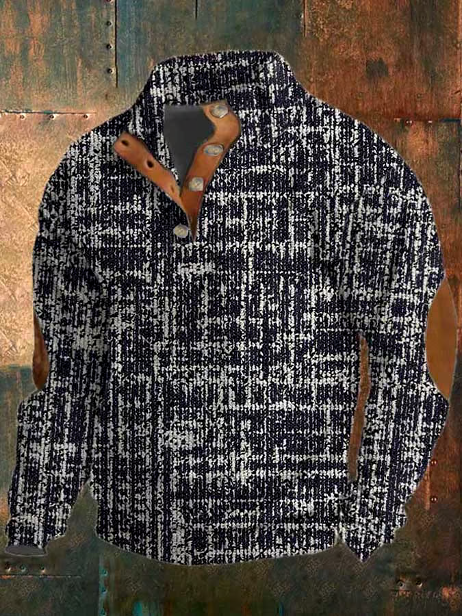 Men's Vintage Print Button Casual Long Sleeve Sweatshirt