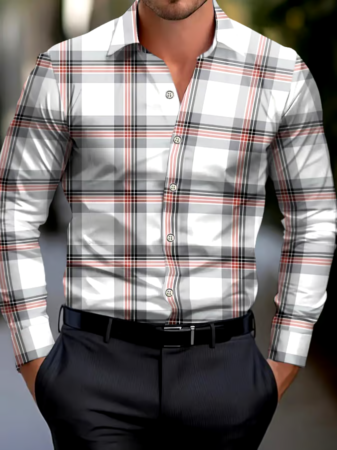 Men's Check Pattern Print Business Shirt