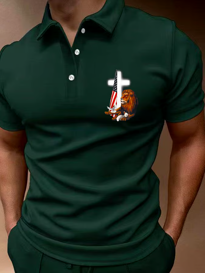 Men's Flag Cross Print Polo Shirt