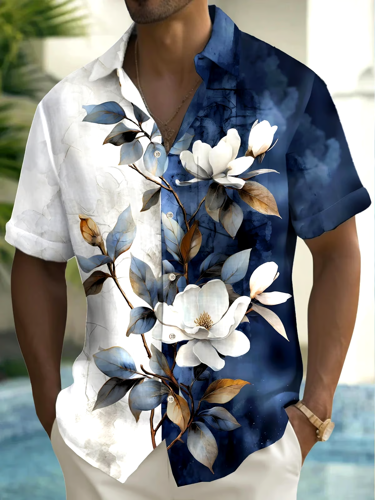 Men's Hawaiian Floral Print Resort Shirt