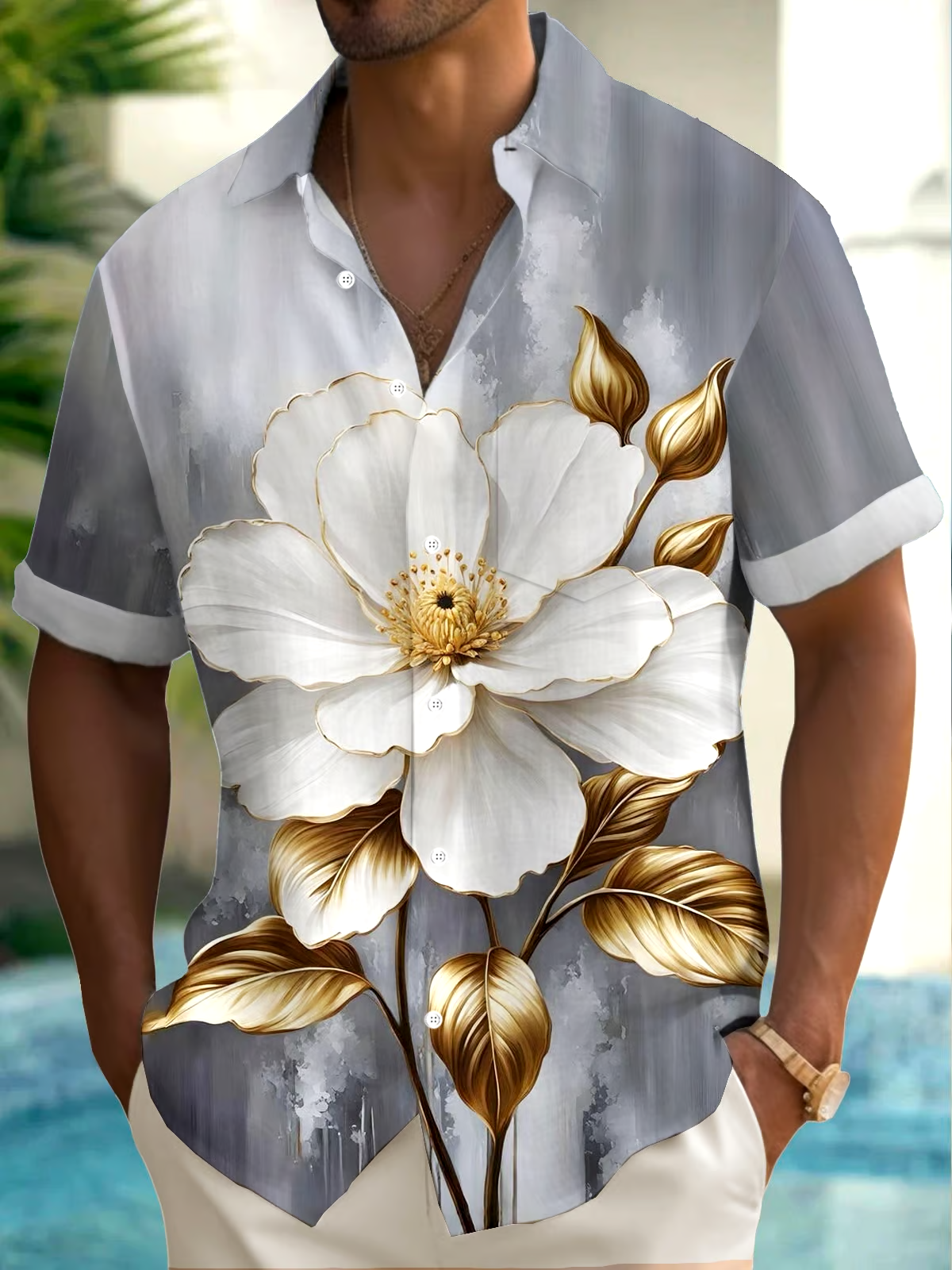Men's Hawaiian Floral Print Resort Shirt
