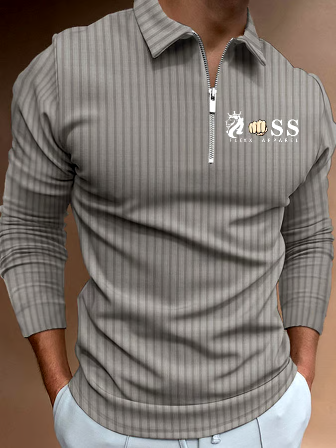 Men's Letter Stripe Printed Pullover Casual Polo Shirt