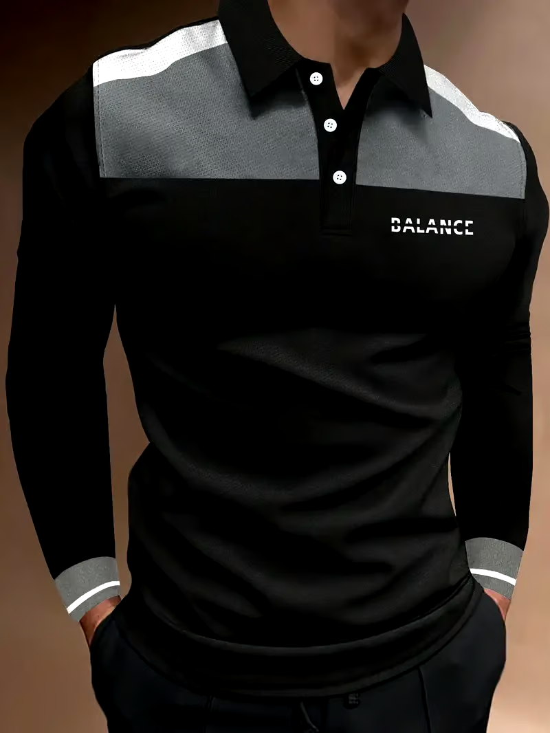 Men's Business Casual Striped Long-Sleeved Polo Shirt