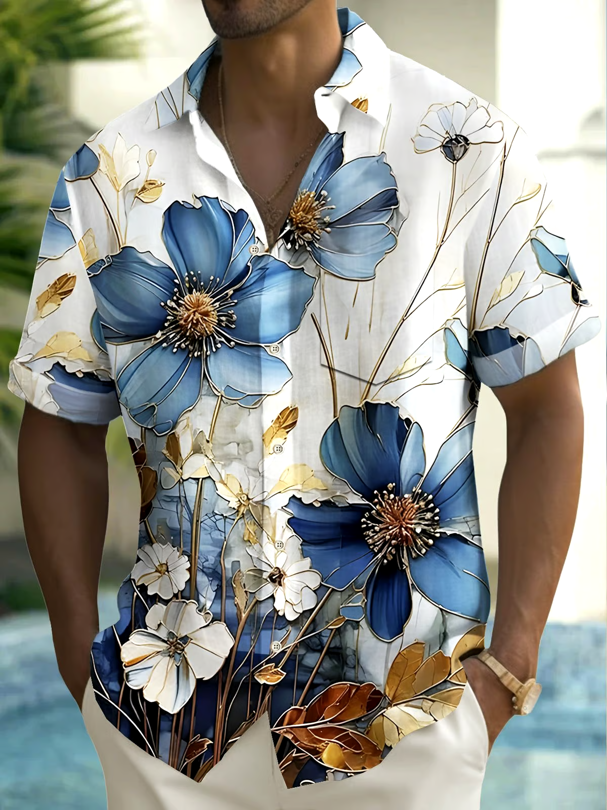 Men's Hawaiian Floral Print Resort Shirt