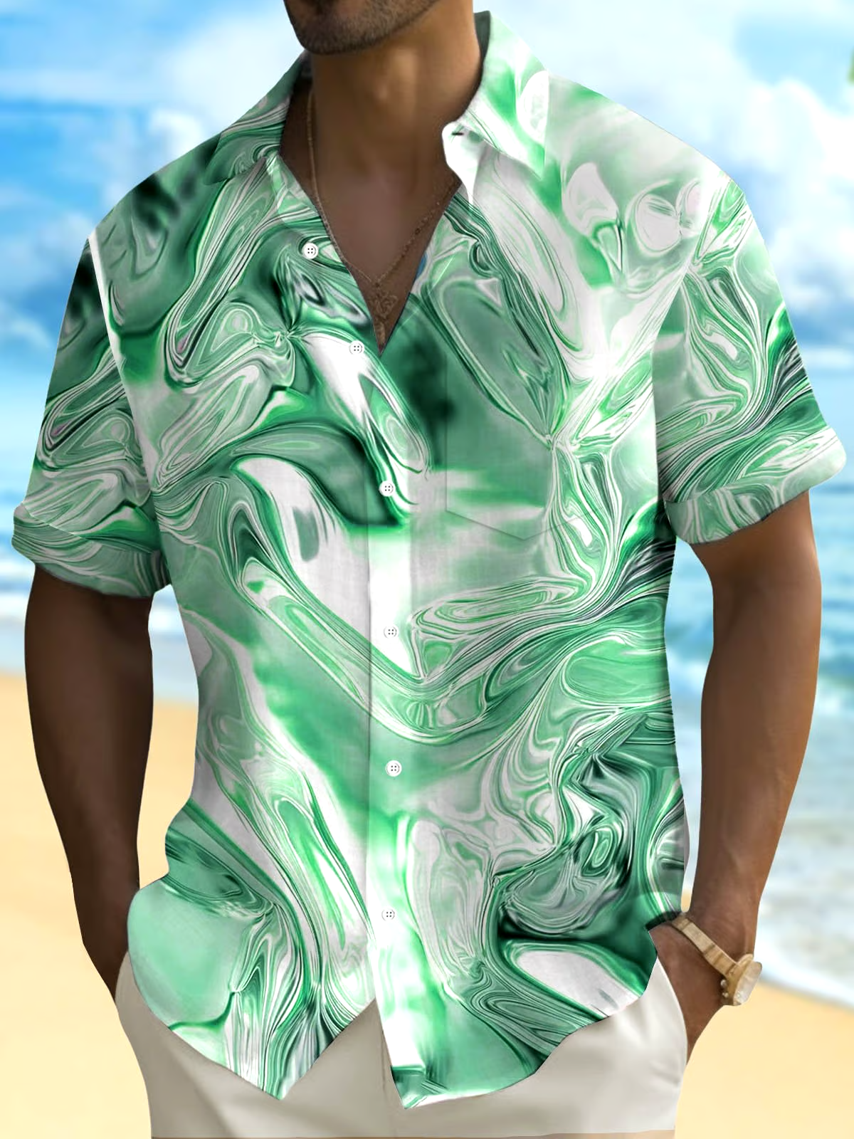 Men's Hawaiian Floral Print Resort Shirt