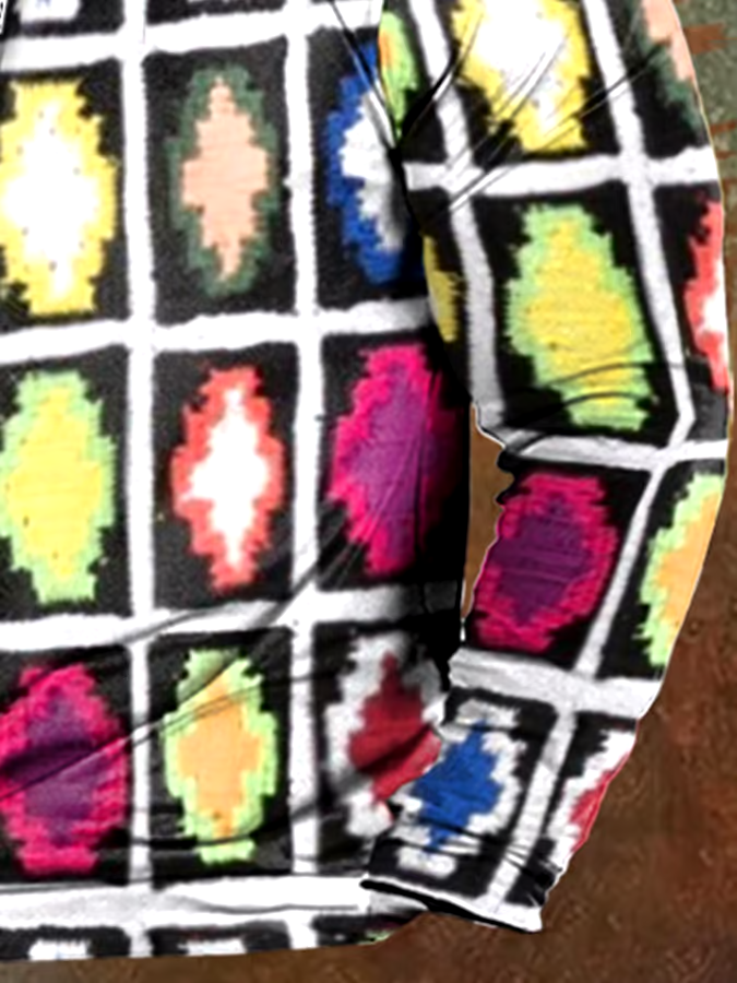 Men's Vintage Wool Contrast Print Hooded Sweatshirt