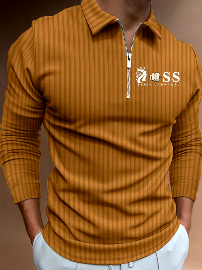 Men's Letter Stripe Printed Pullover Casual Polo Shirt