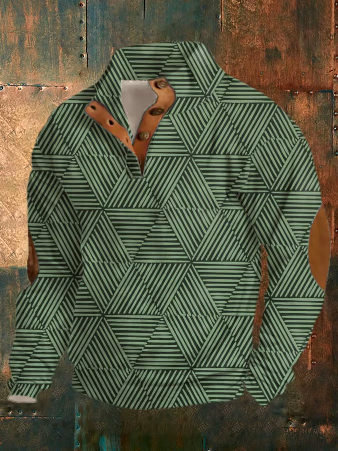 Men's Vintage Print Buttons Casual Sweatshirt