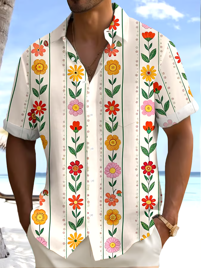 Men's Floral Printed Casual Vacation Shirt (With Pockets)
