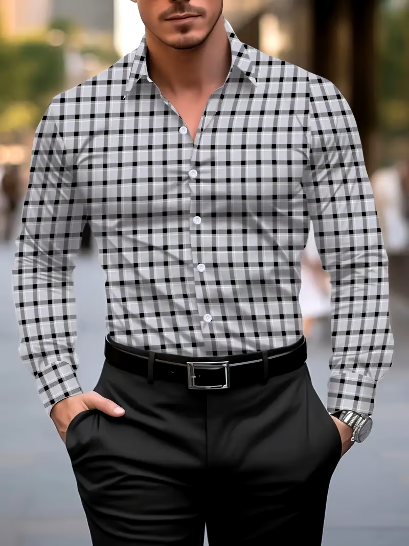 Men's Business Casual Striped Long Sleeve Shirt