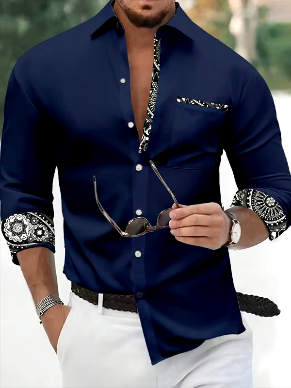 Men's Business Casual Striped Long Sleeve Shirt