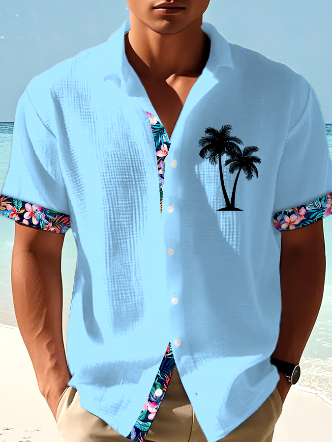 Men's Casual Vacation Hawaiian Waffle Shirt