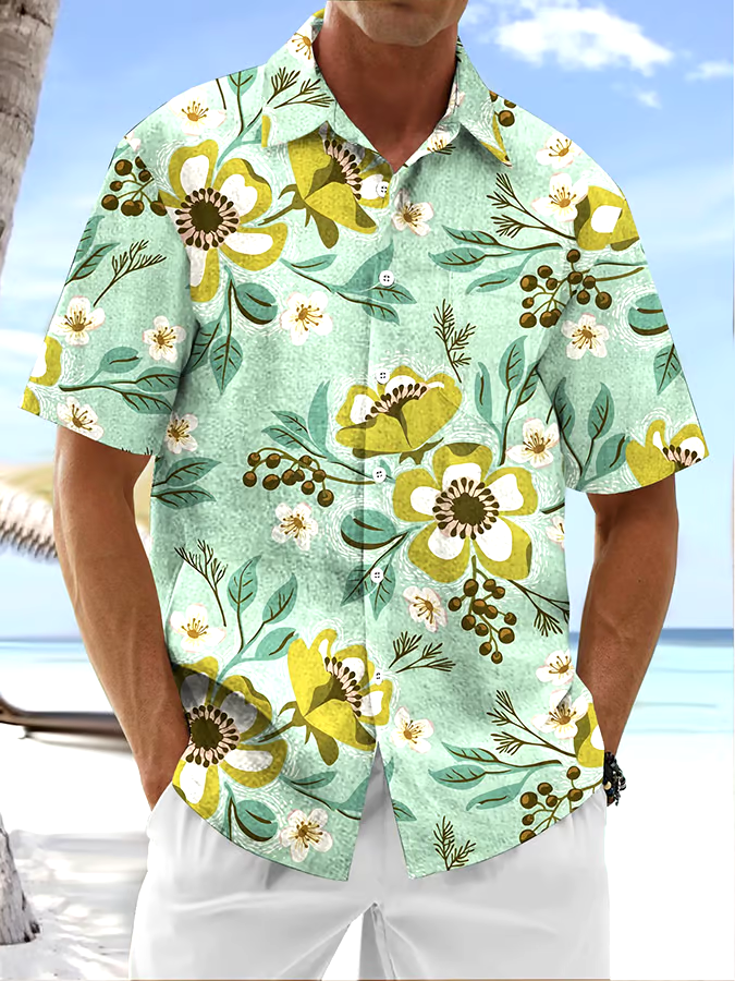 Men's Floral Printed Casual Vacation Shirt (With Pockets)