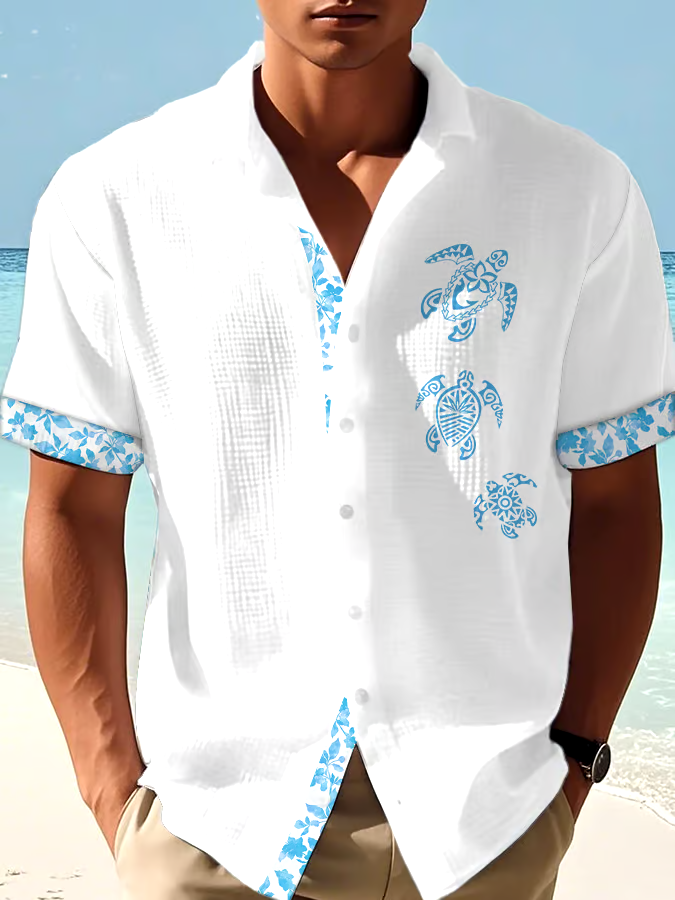 Men's Casual Vacation Hawaiian Waffle Shirt
