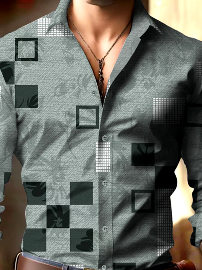 Men's Business Style Geometric Print Shirt