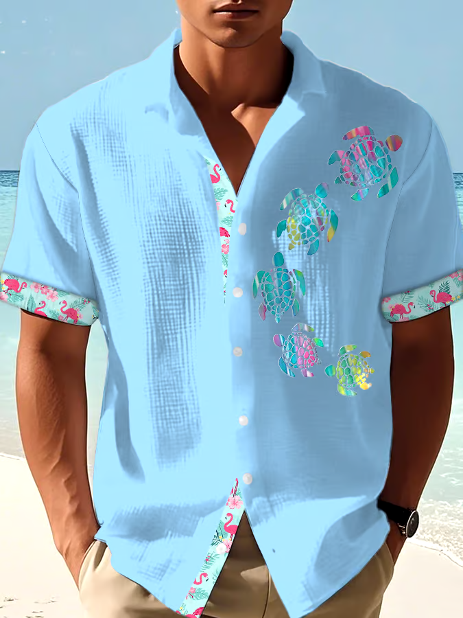 Men's Casual Vacation Hawaiian Waffle Shirt