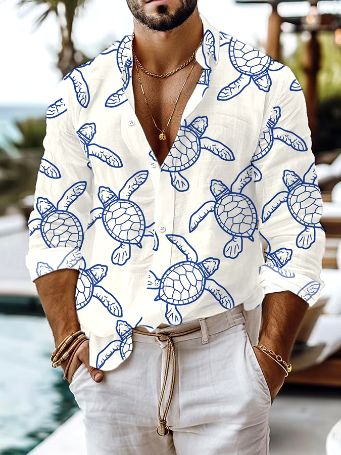 Men's Artistic Turtle Printed Casual Resort Shirt