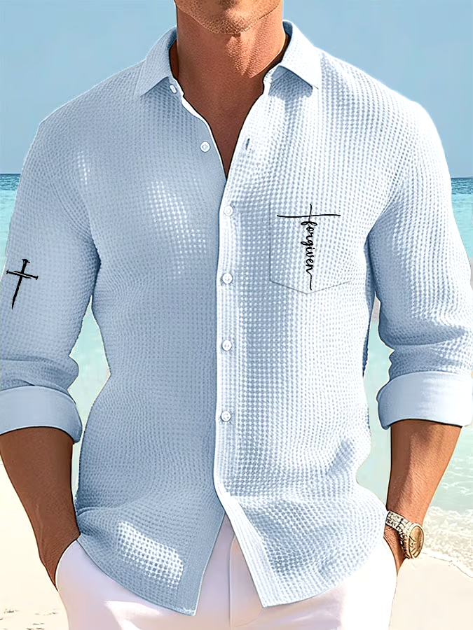 Men's Faith Print Resort Casual Waffle Shirt (With Pockets)