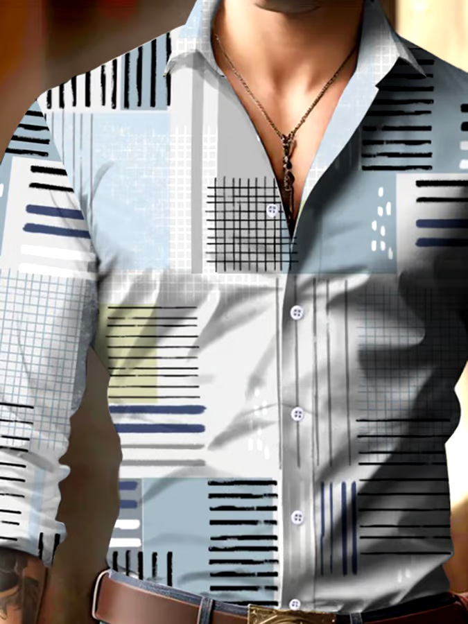 Men's Business Style Geometric Print Shirt