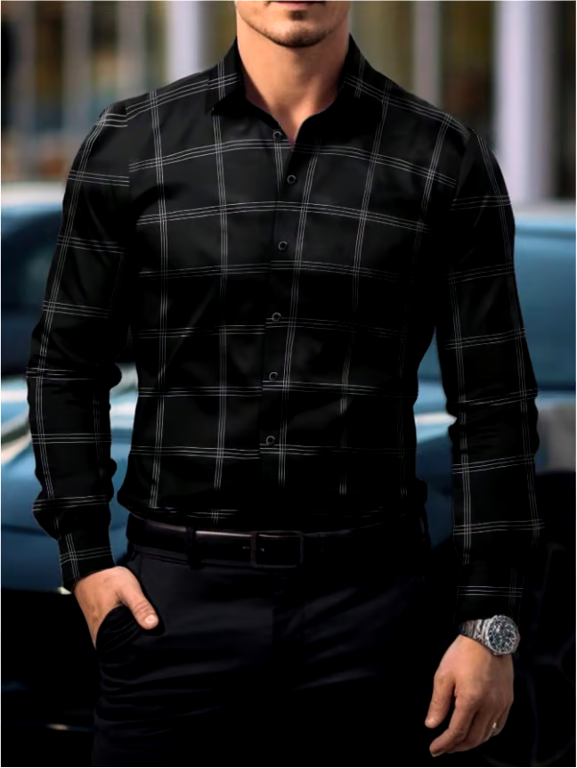 Men's Business Casual Striped Long Sleeve Shirt