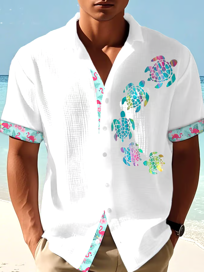 Men's Casual Vacation Hawaiian Waffle Shirt