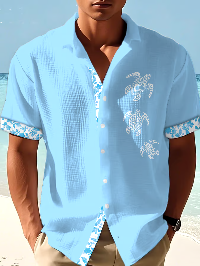 Men's Casual Vacation Hawaiian Waffle Shirt