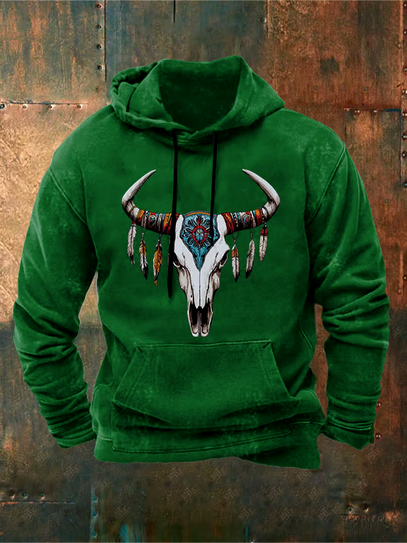 Men's Vintage Bullhead Print Hoodie Sweatshirt